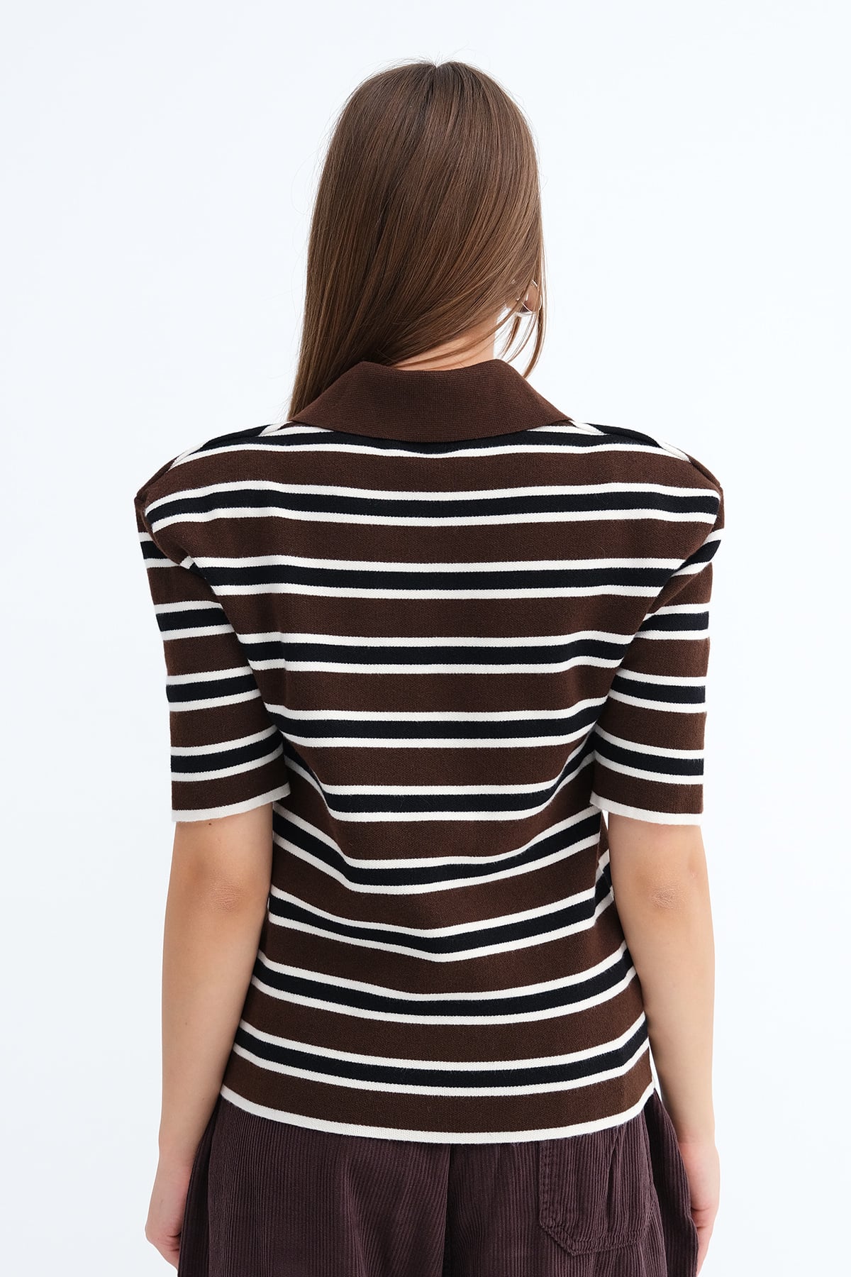 Brown---Black_Padded-Shoulder-Short-Sleeve-Knit-Top-addax