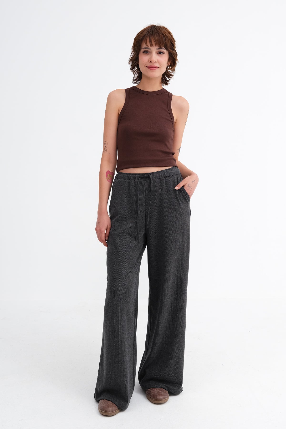 Elasticated Waist Wide Leg Trousers