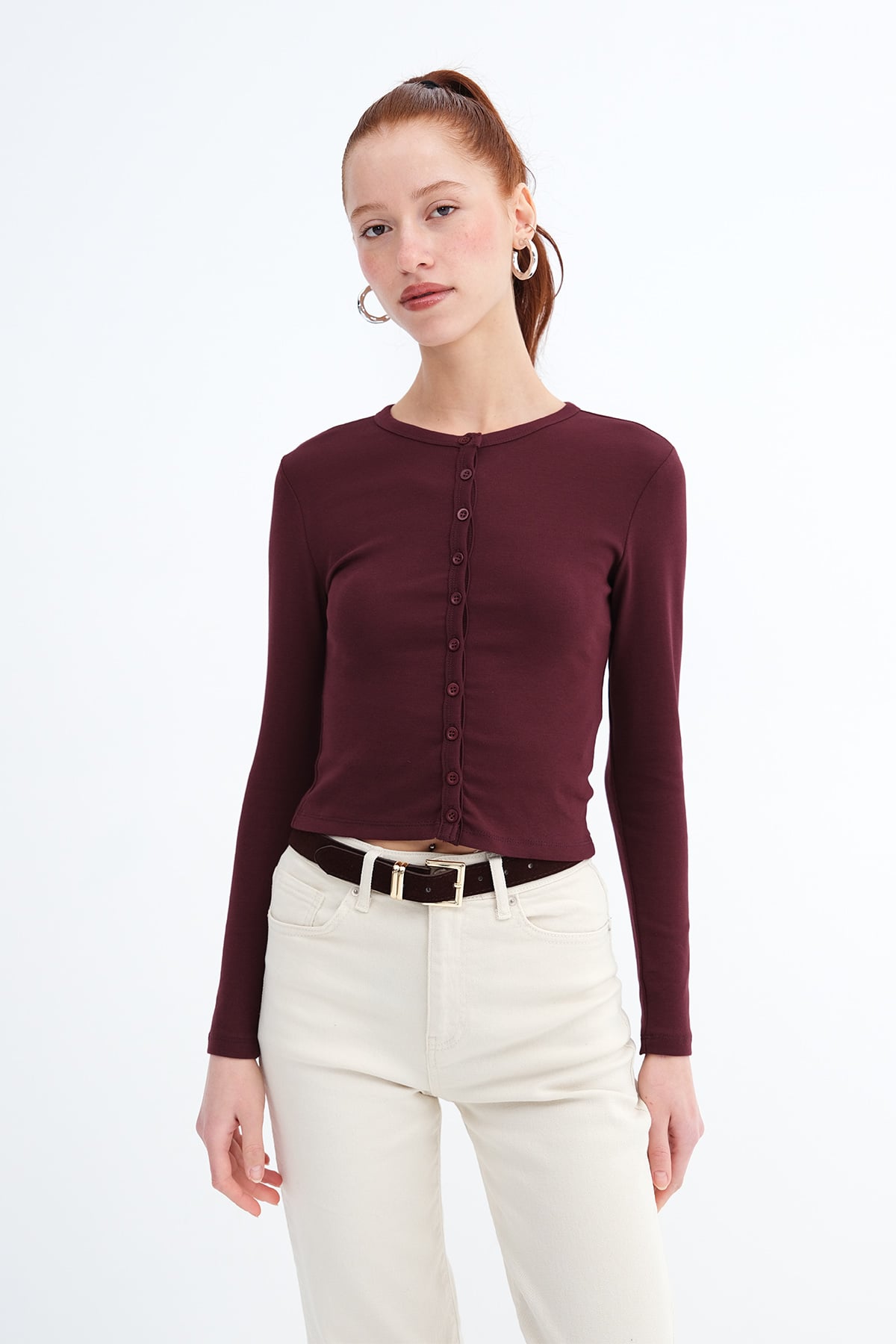 Dark-Maroon_Buttoned-Long-Sleeve-Cardigan-addax