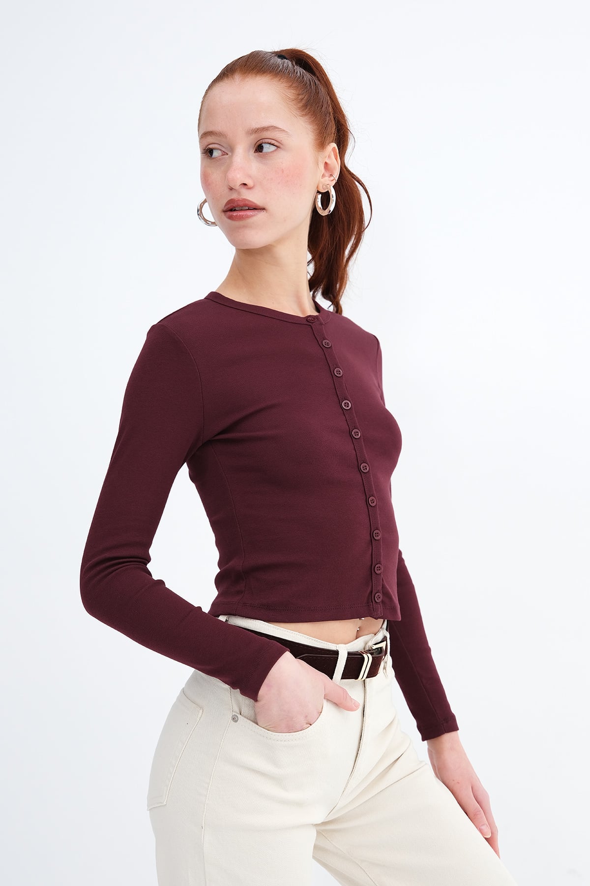 Dark-Maroon_Buttoned-Long-Sleeve-Cardigan-addax