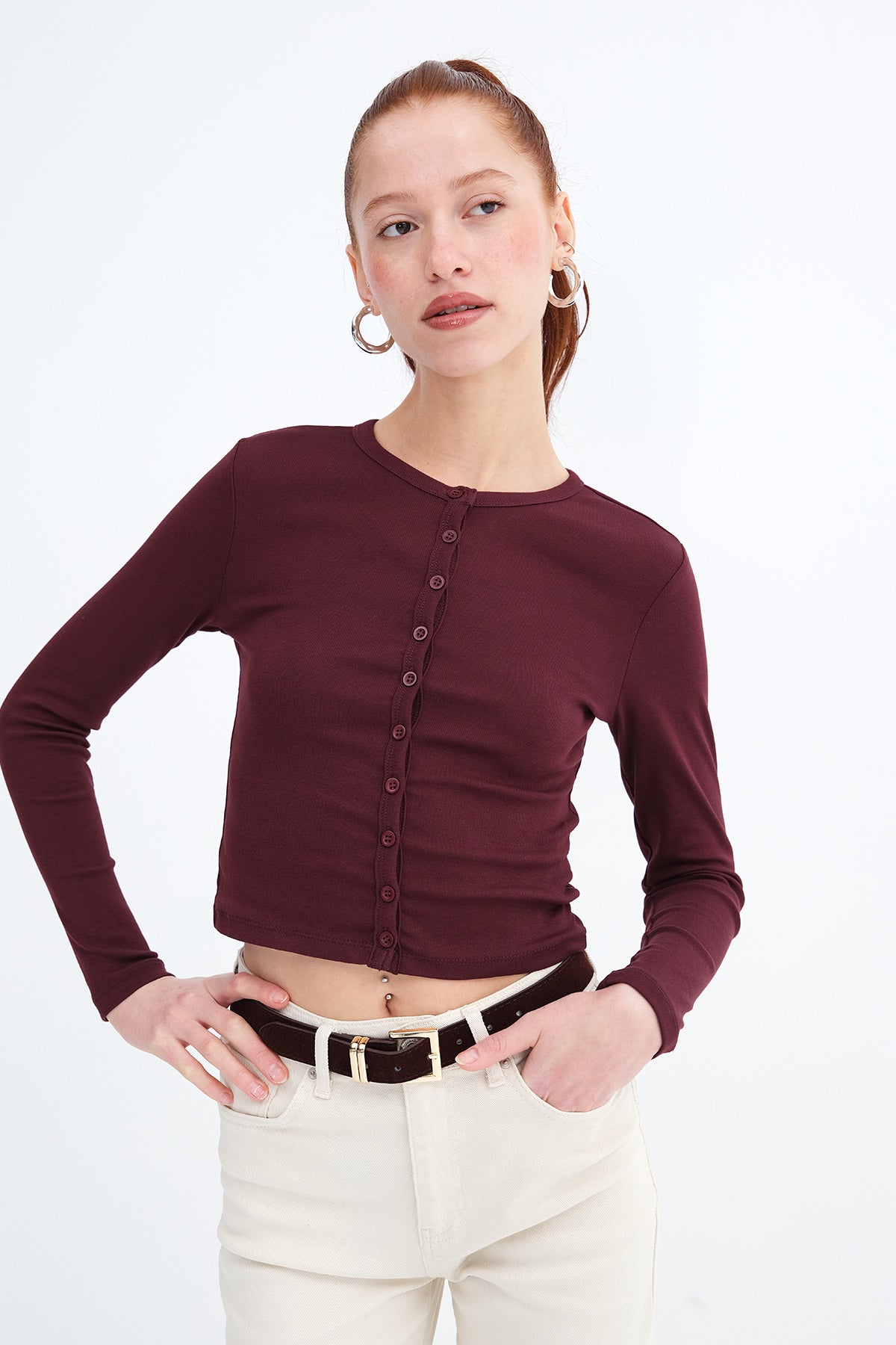 Dark-Maroon_Buttoned-Long-Sleeve-Cardigan-addax