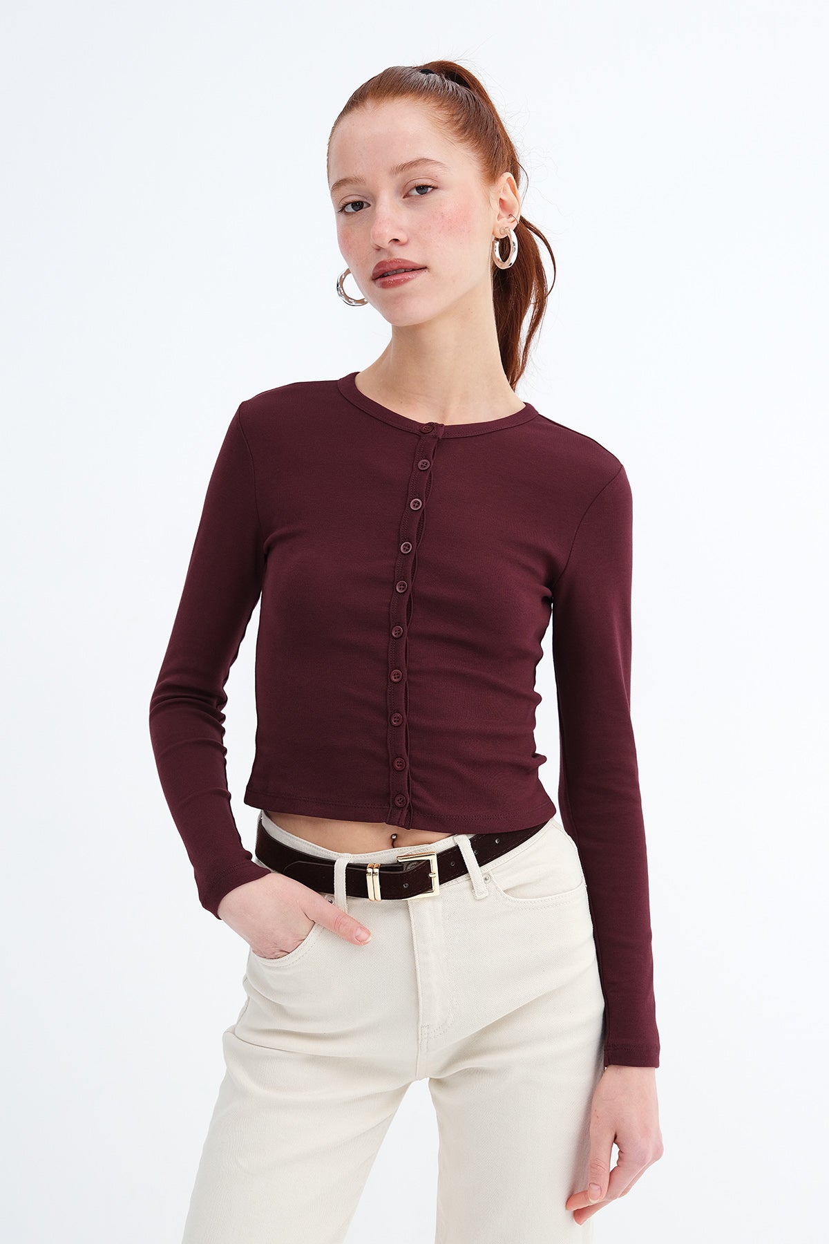 Dark-Maroon_Buttoned-Long-Sleeve-Cardigan-addax
