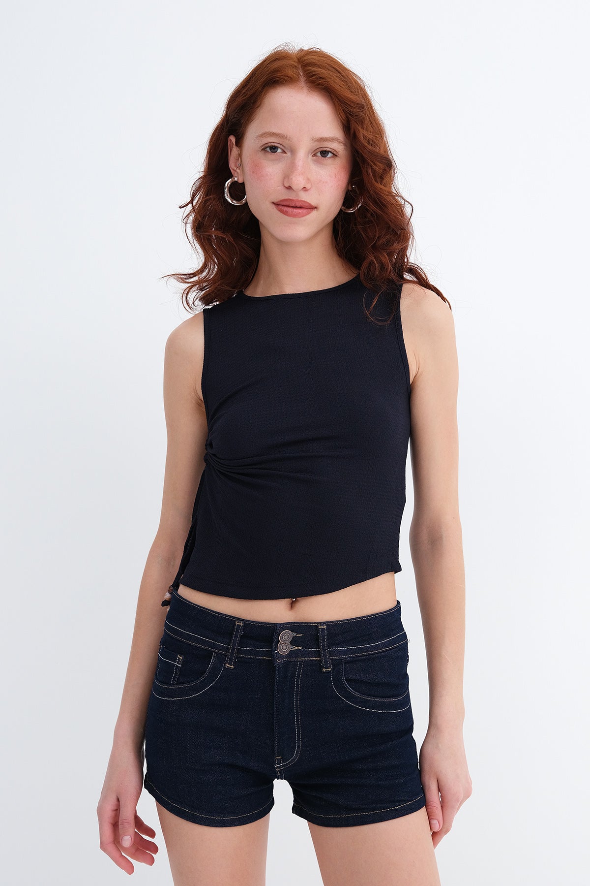 Dark-Night-Blue_Adjustable-Gathered-Blouse-addax