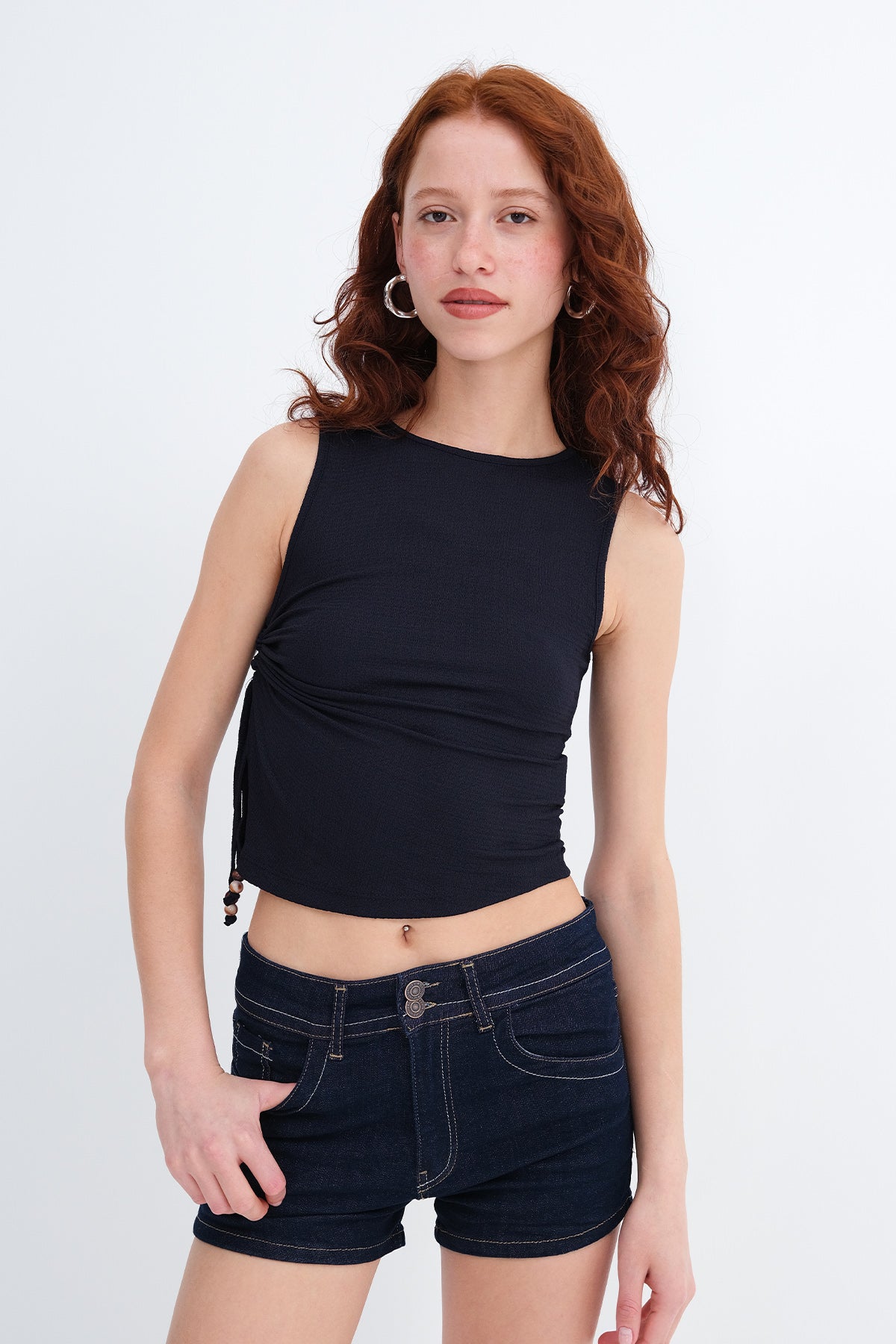 Dark-Night-Blue_Adjustable-Gathered-Blouse-addax