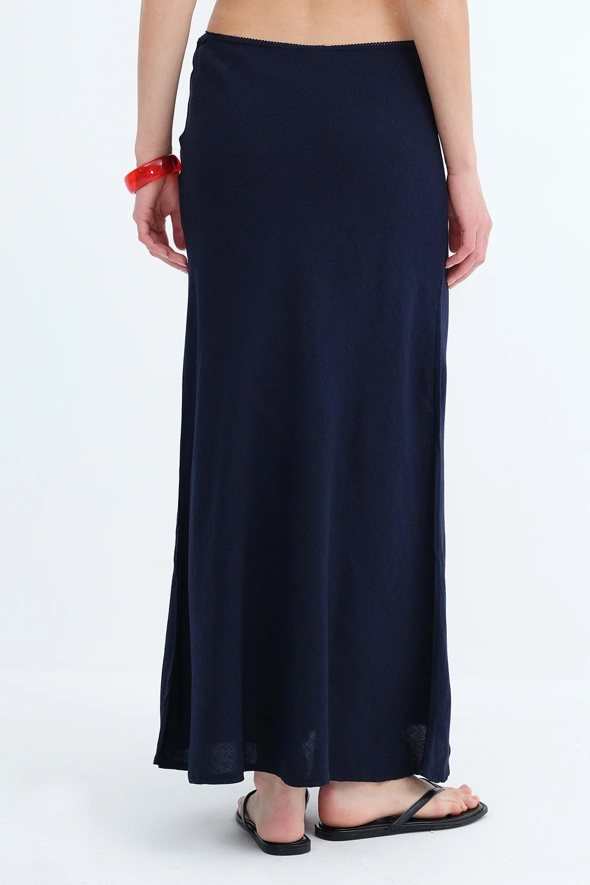 Dark-Night-Blue_Linen-Blend-Long-Skirt-addax