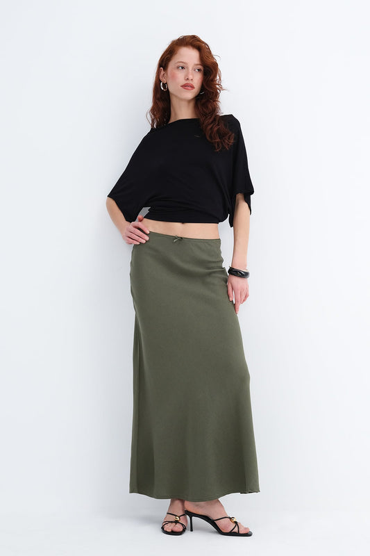 Oil-Green_Linen-Blend-Long-Skirt-addax
