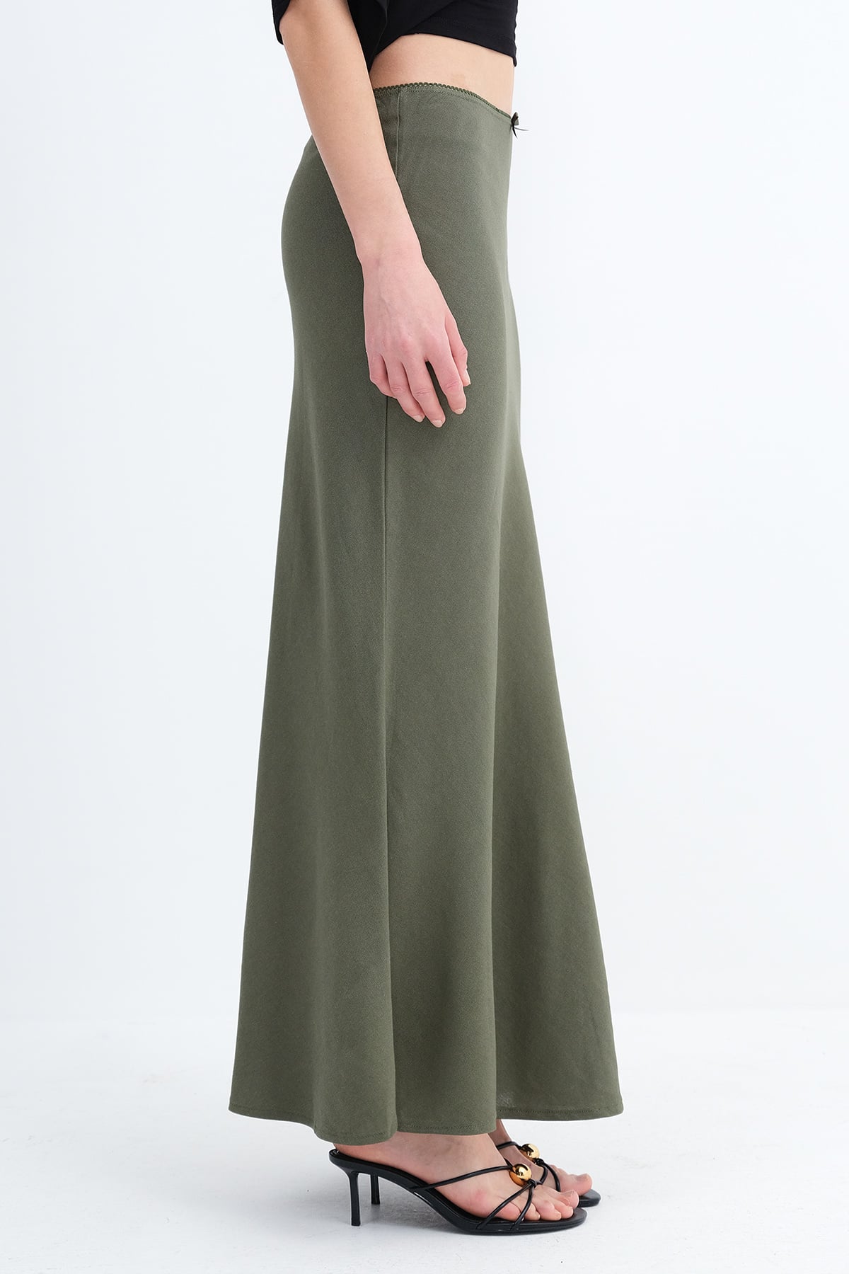 Oil-Green_Linen-Blend-Long-Skirt-addax