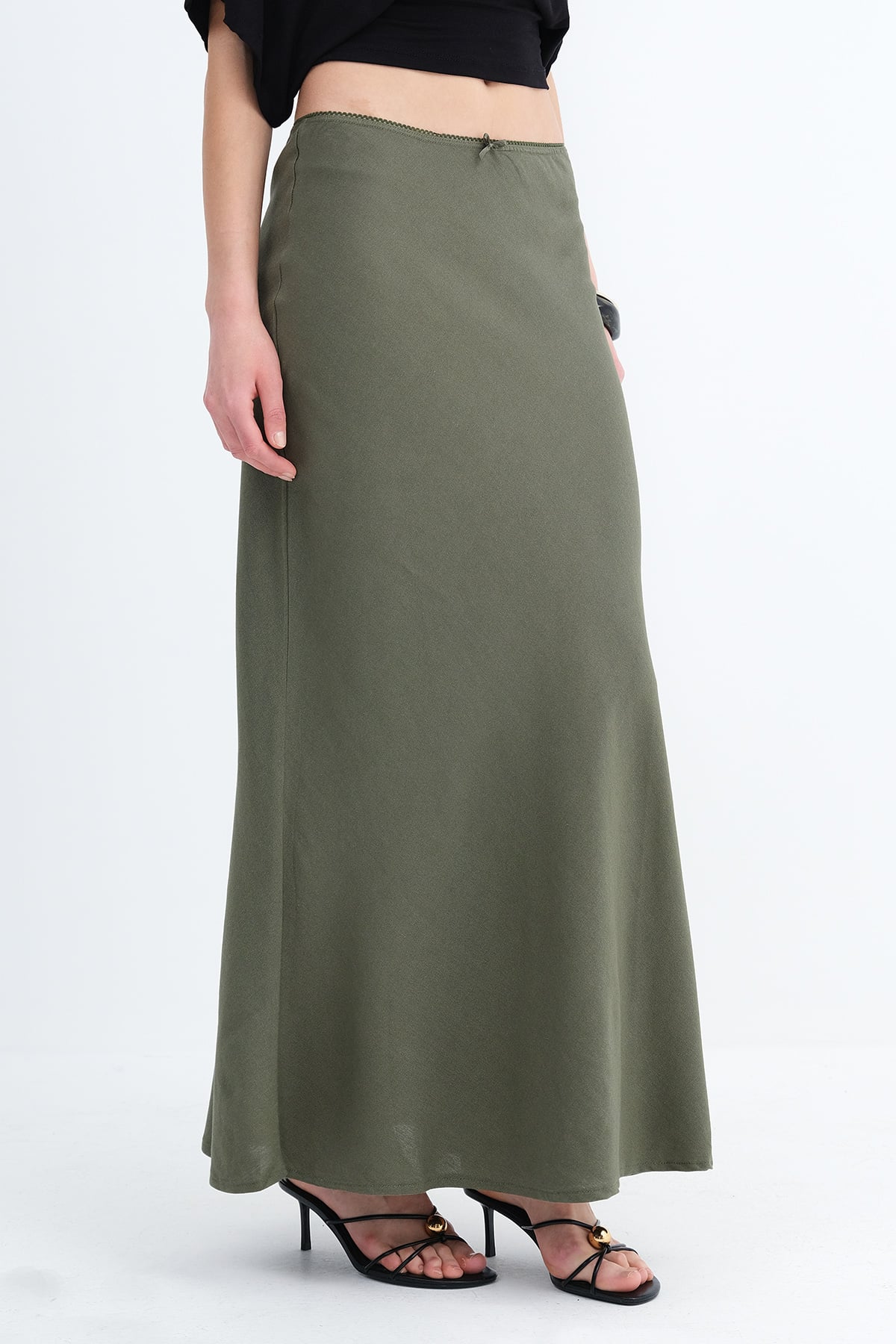 Oil-Green_Linen-Blend-Long-Skirt-addax
