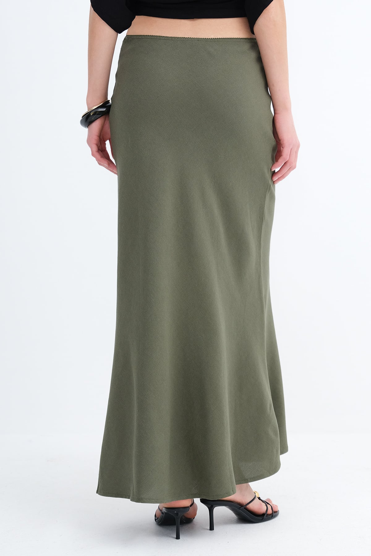 Oil-Green_Linen-Blend-Long-Skirt-addax