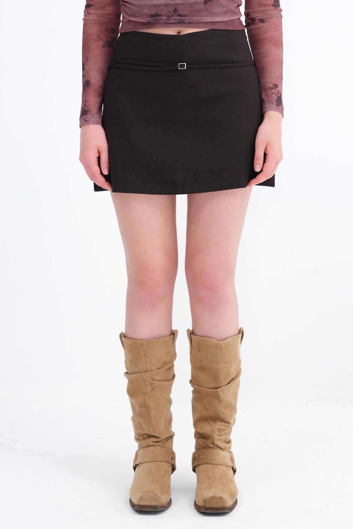 Brown_Belted-Mini-Skirt-addax