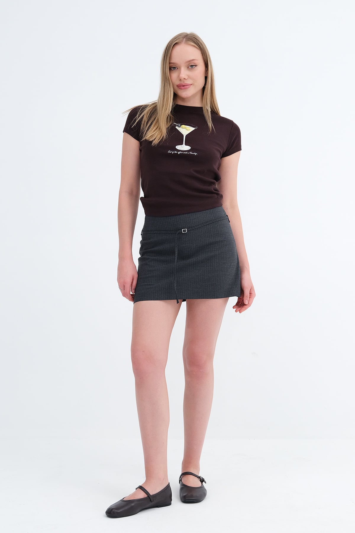 Striped Belted Mini Skirt