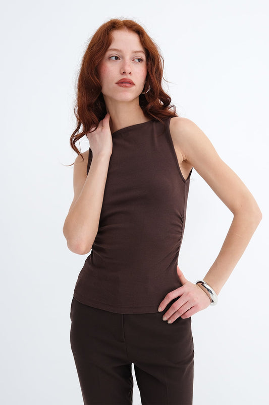Brown_Side-Ruched-Blouse-addax