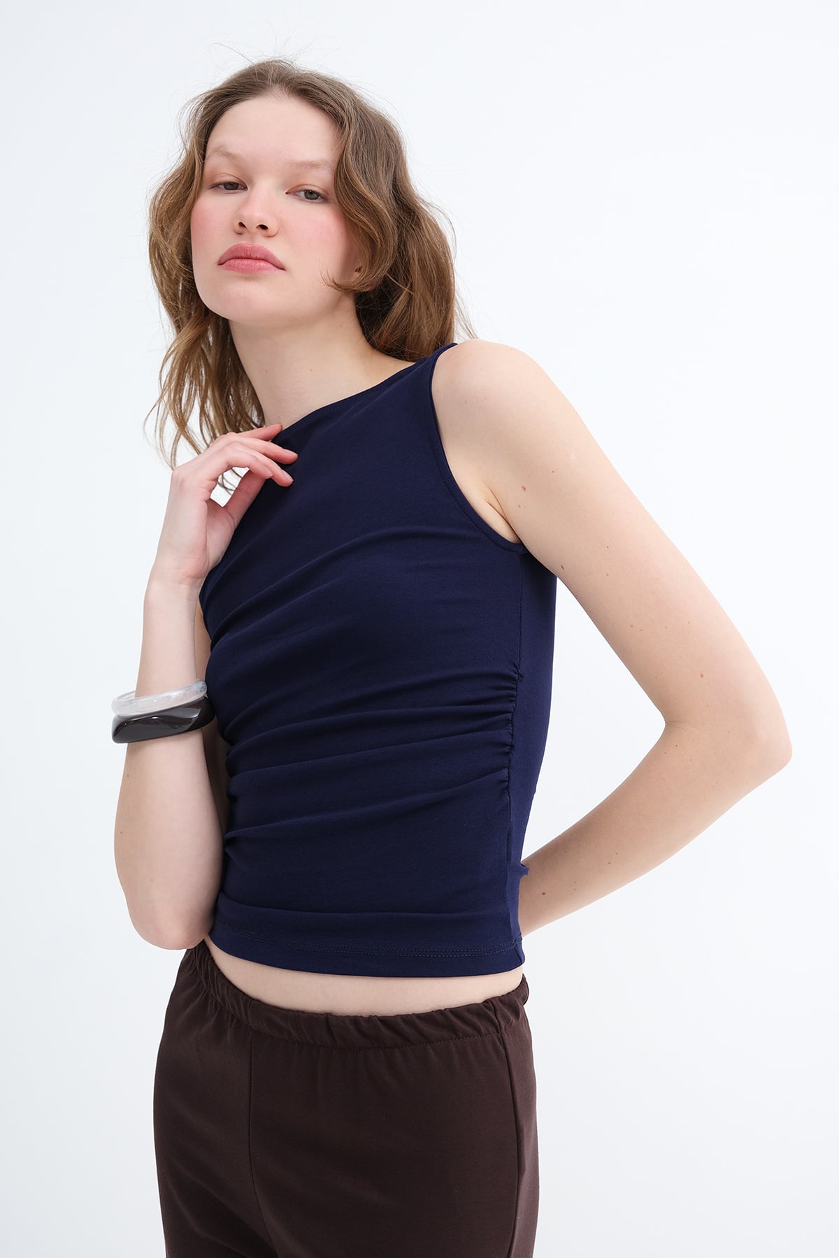 Night-Blue_Side-Ruched-Blouse-addax