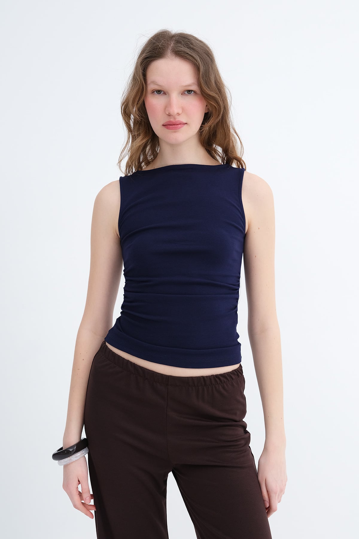 Night-Blue_Side-Ruched-Blouse-addax