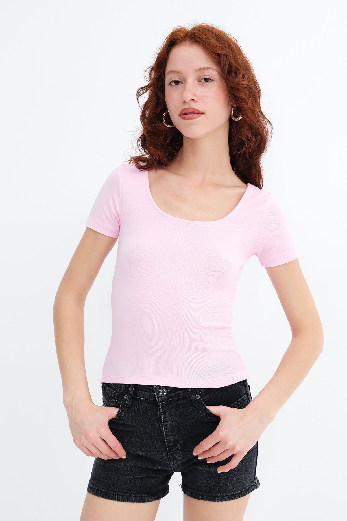 Pink_U-neck-Modal-T-shirt-addax