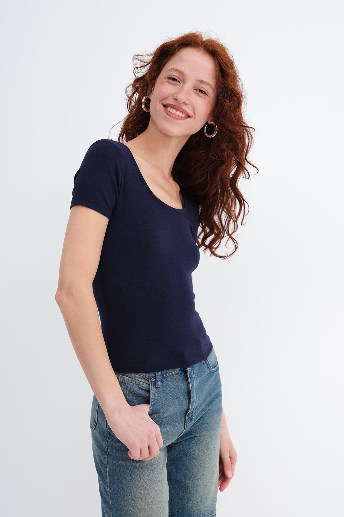 Dark-Night-Blue_U-neck-Modal-T-shirt-addax