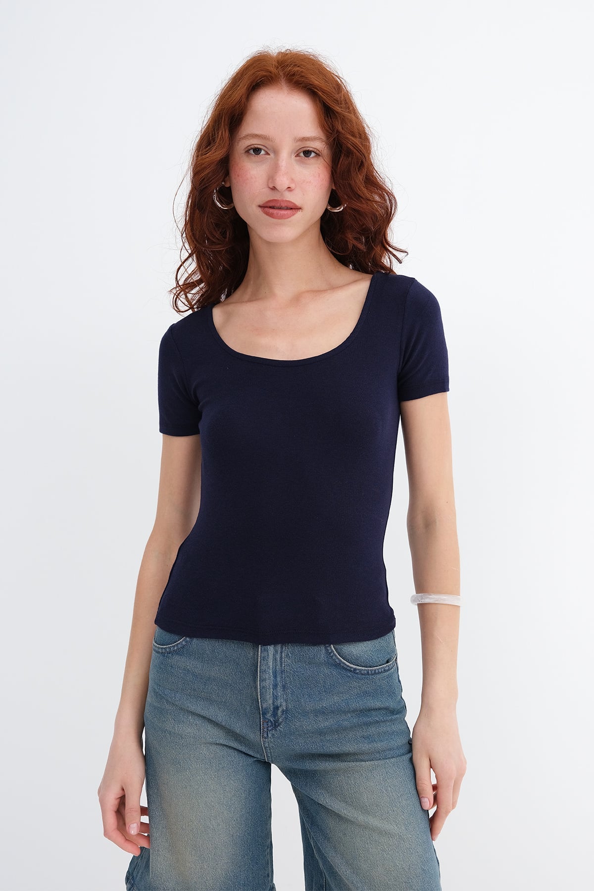 Dark-Night-Blue_U-neck-Modal-T-shirt-addax