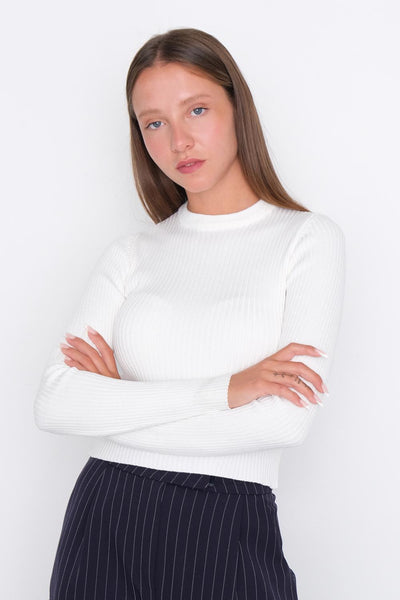 Crop Knit Sweater With Ribbed K10199