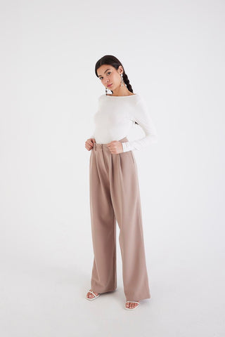 Wide Leg Trousers With Button PN3261