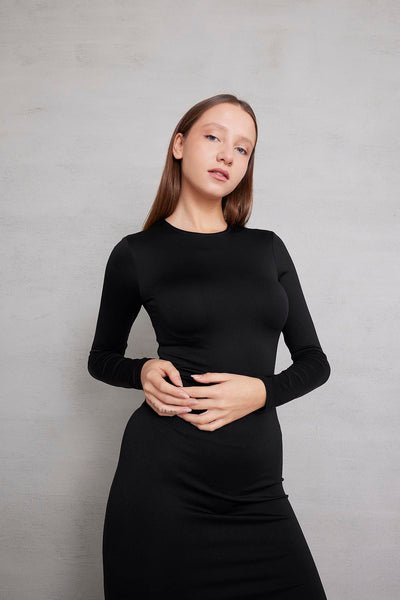 Round Neck Dress With Long Sleeve E10093