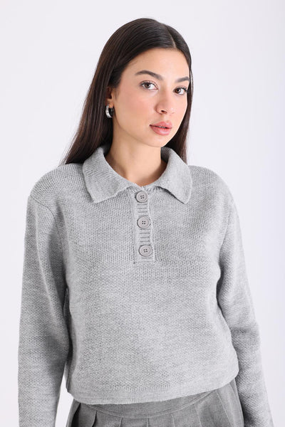 Polo Neck Knit Sweater With Buttons K310014