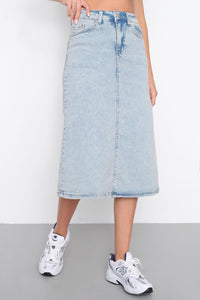 Midi Denim Skirt With Slit E8431