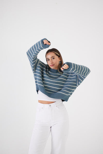 High Neck Sweater With Striped K3266