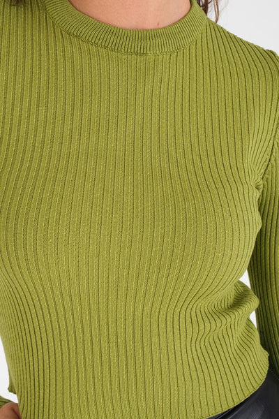 Crop Knit Sweater With Ribbed K10199
