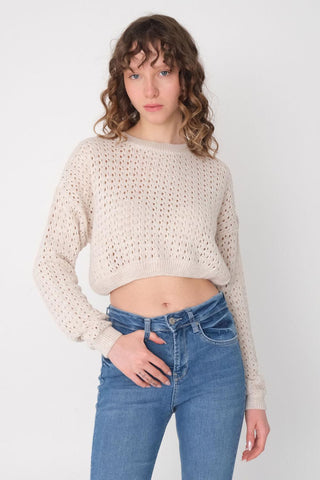 Round Neck Crop Sweater With Long Sleeve K3264