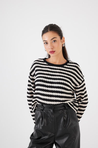 Round Neck Knit Sweater With Striped K10568