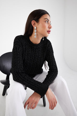 Metallic Knit Sweater With Round Neck K10224