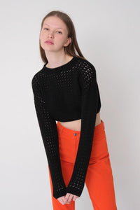 Round Neck Crop Sweater With Long Sleeve K3264