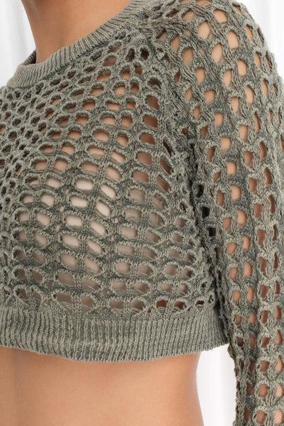 Knit Crop Top With Openwork K3965