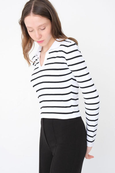 Polo Neck Blouse With Striped B3064