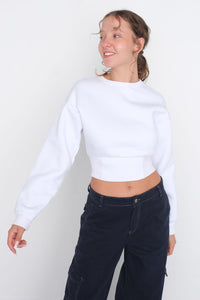 Basic Crop Sweatshirt With Round Neck S12957