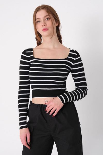 Square Neck Blouse With Striped B0191