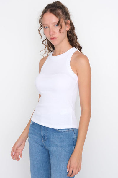 Halter Neck Top With Ribbed A13294