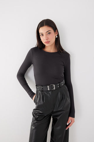 Round Neck Blouse With Ribbed B13342